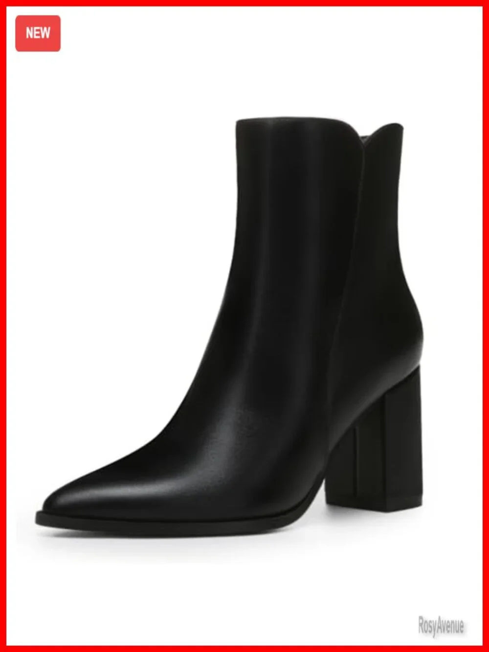 Pointed Toe Ankle Booties with Chunky Block Heel, Leather/Suede, Side Zipper,